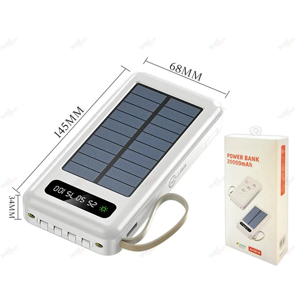 Carregador Portátil Solar 20000mAh 4 Cabos