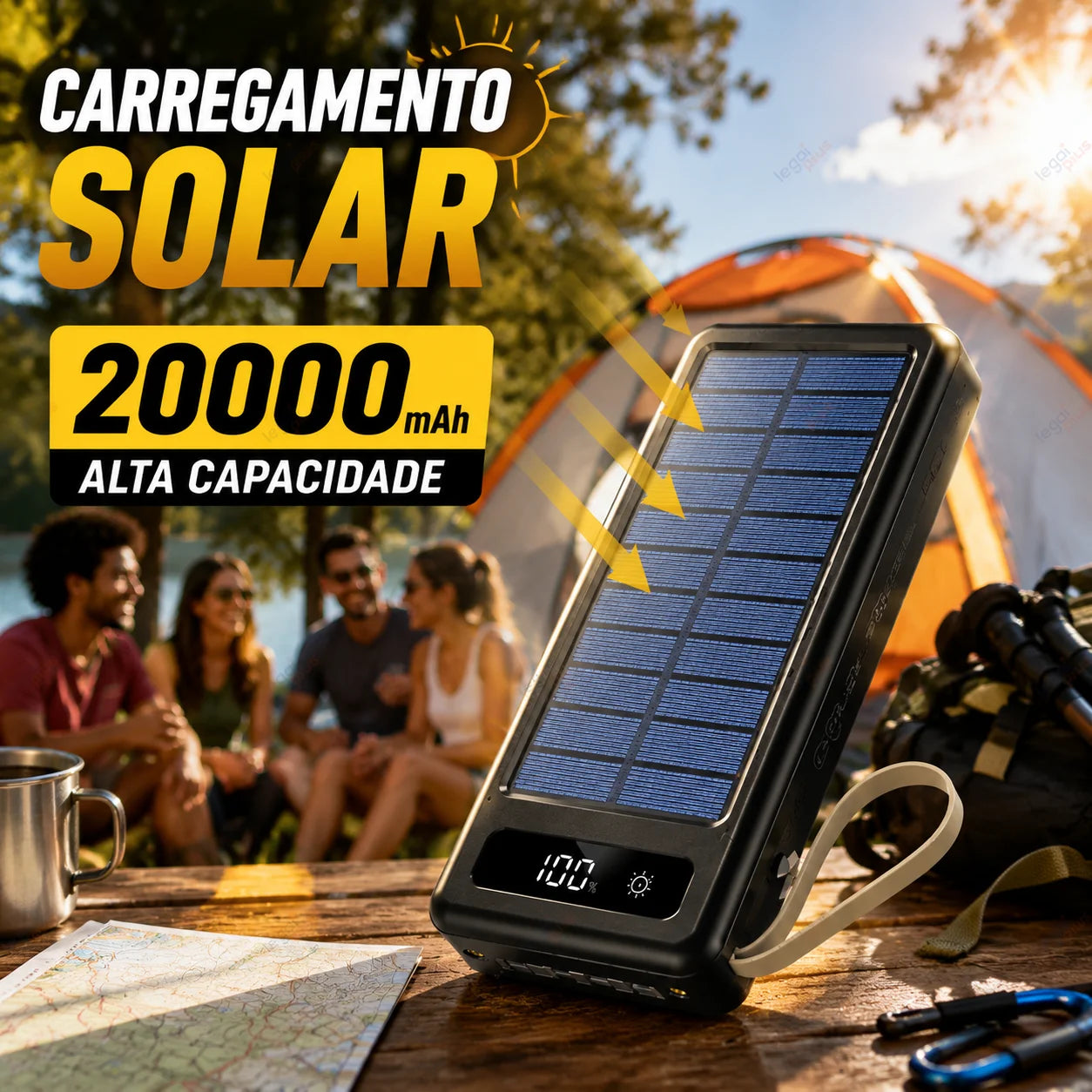 Carregador Portátil Solar 20000mAh 4 Cabos